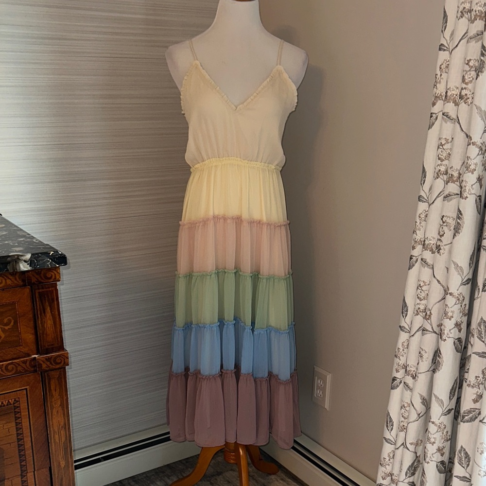 Storia Pastel Rainbow Tiered Maxi Dress